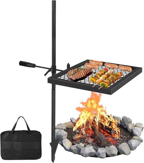 Swivel Campfire Grill, 56 x 38cm Stainless Steel Grate