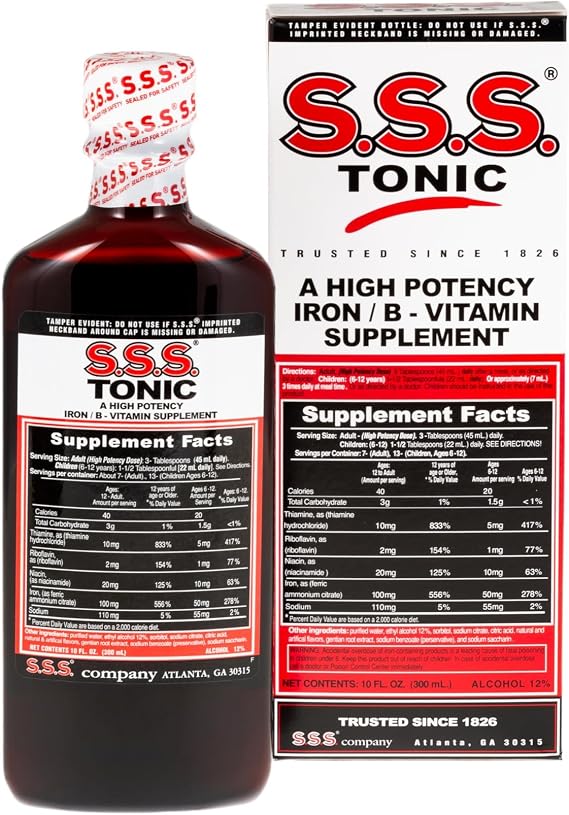 S.S.S. Tonic Liquid Iron & Vitamin B Supplement with B1, B2 & B3, 10 Fl Oz