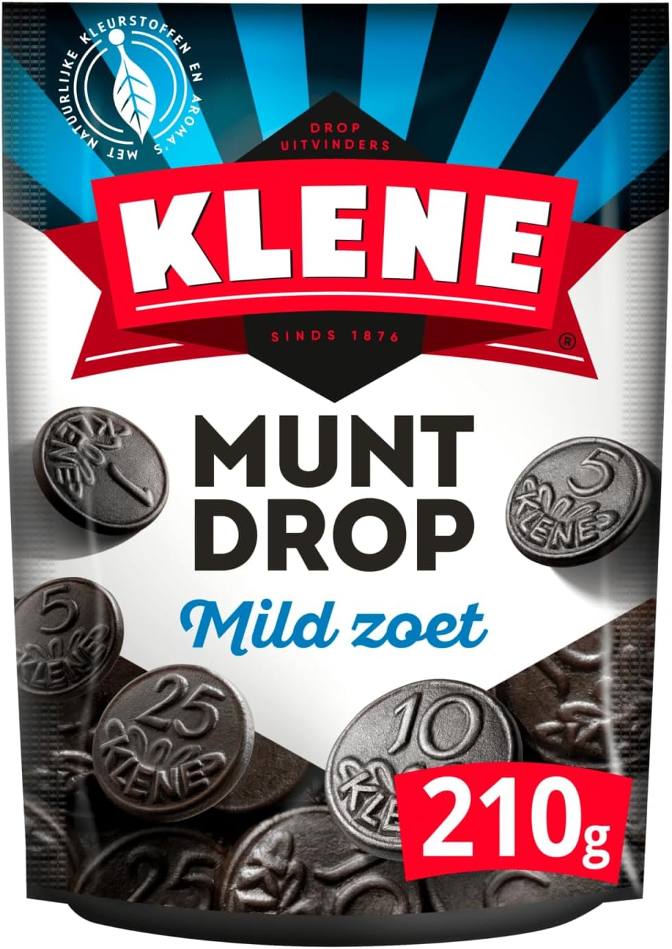 Klene Muntdrop 8 x 210 g, 1680 g Licorice from the Netherlands, Dutch Licorice, Mildly Sweet Licorice Valley