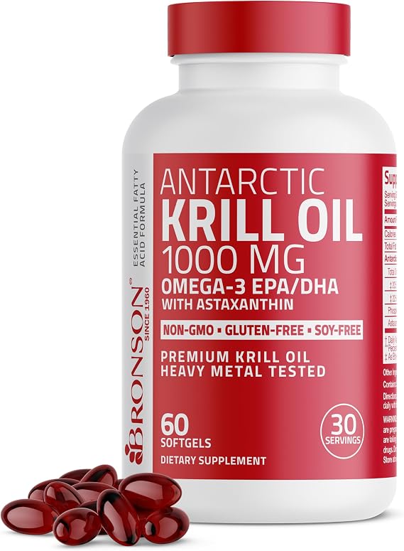 Bronson Antarctic Krill Oil 1000 mg with Omega-3s, 60 Softgels