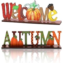 ZPLASK 2PCS Autumn Decorations, Wooden Fall Signs Autumn Decor, Table Centerpieces Pumpkin Party This Way Sign Festival, Letter Autumn Woods for Home Office Harvest Thanksgiving Party