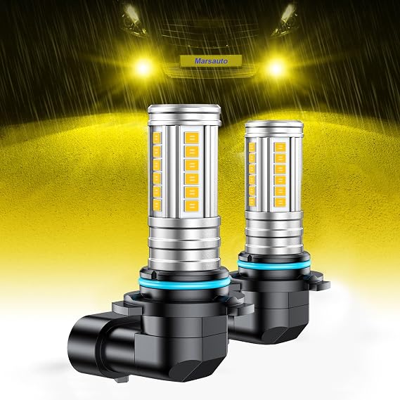 Marsauto 9145 H10 LED Fog Lights Bulbs Yellow, 12,000LM 9140 9145 LED Fog Light Bulbs, 360 Illumination 600% Bright 3000K Amber, Upgraded 60 Pcs Chips 9145 H10 Yellow Fog Lights, Accessory Light Kits