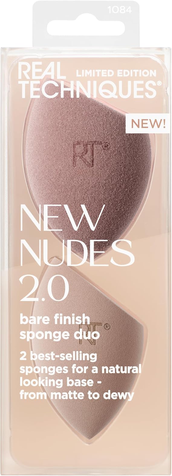 Real Techniques New Nudes Bare Finish Sponge Duo, Beauty Sponges for Liquid Foundation, Skin Tint & Concealer, Light-to-Full Coverage, Latex-Free Makeup Sponges, Cruelty-Free, 2 Count