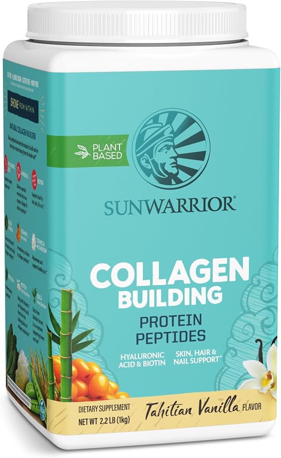 Sunwarrior Collagen Peptides Building Powder | Vegan Collagen for Women Plant-Based Protein Powder | Hyaluronic Acid, Biotin, Silica, Vitamin C for Hair Skin & Nails | 40 Servings, Vanilla Flavored