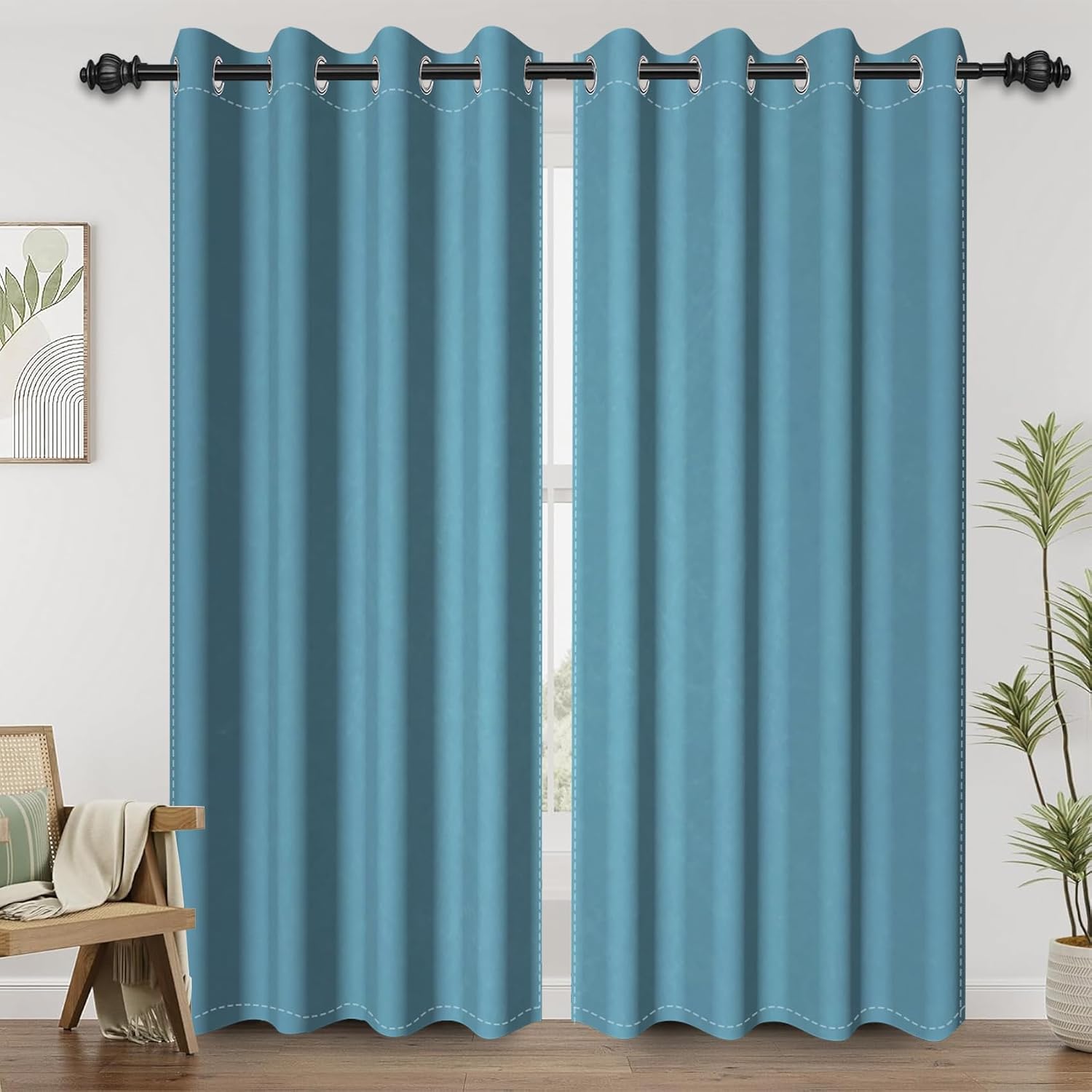 Renaiss Blue Ombre Blackout Curtains for Bedroom Modern Abstract Texture Window Curtain Insulated Thermal Curtain with Grommet Top Drapes for Living Room Decor 2 Panels Set, 42x63 Inch