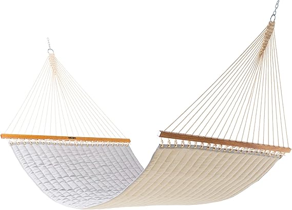 Original Pawleys Island Large Canvas Granite Sunbrella Quilted Hammock 13 ft. x 55 in., 2-Person, 450 lb Capacity, Oak Spreader Bar, Handcrafted in the USA