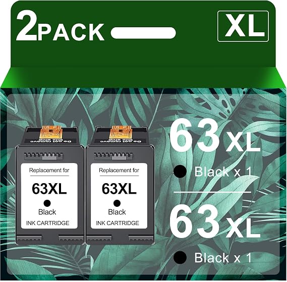 63XXL Black Ink Cartridges Replacement for HP Ink 63 63 XL Ink Work with HP OfficeJet 3830 4650 4655 5255 3833 Envy 4520 4512 DeskJet 1112 2130 3630 (2 Black)