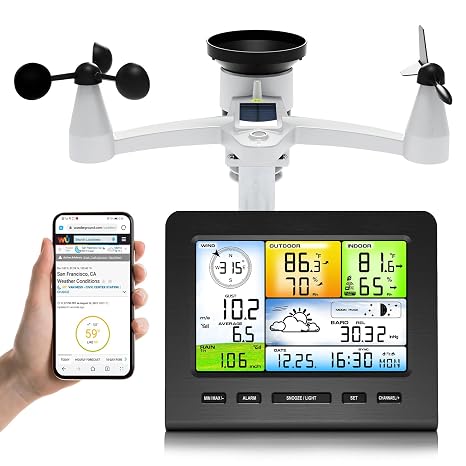 Urageuxy WiFi Weather Station Wireless Indoor Outdoor for Home Garden, Smart Weather Stations with Rain Gauge, Wind Speed/Direction, Moon Phase, Barometer, Temperature/Humidity Alert for Farm