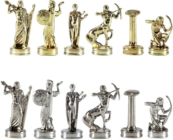 Manopoulos Hercules Chess Set - Brass&Nickel - Without Chess Board