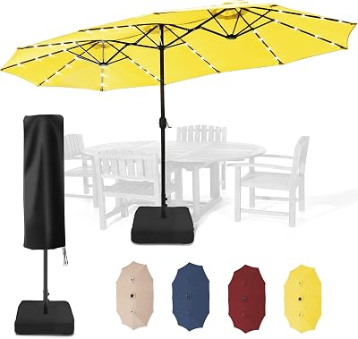 Sundale Outdoor 40LED 15ft Large Patio Umbrellas with Base Included and Umbrella Cover, Outdoor Double-Sided Umbrella with Solar Lights