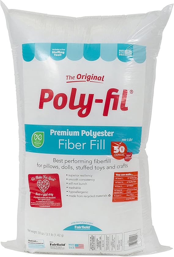 Poly-Fil Fairfield Original Fiber Fill Stuffing, Premium Polyester, 50 oz Bag | Craft and Home Decor Projects, Machine Wash Care, Resilient Consistency