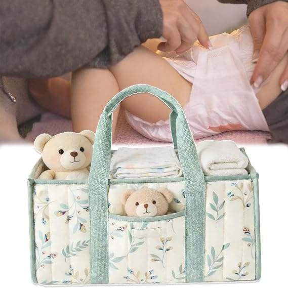 Diaper Caddy Organiser, Nappy Caddy Organizer, Floral Diaper Caddy Bag, Stylish Baby Changing Basket with Removable Divider, Car Diaper Caddy, Newborn Essentials Basket, Baby Shower Gifts