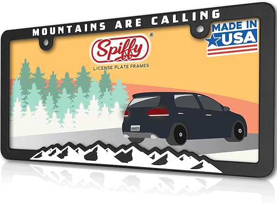 Spiffy Mountain License Plate Frame License Tag Holder Bracket Mountains are Calling Tag Frame for Overlanding Vehicles Gift for Car Guy | Made in the USA | Great for Hiking, Biking and Outdoor Lovers
