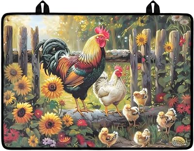 Rooster Electric Stove Cover Mat Heat Resistant Stove Top Cover with Lanyard Portable Stove Burner Covers Dish Drying Mat for Kitchen Sunflower