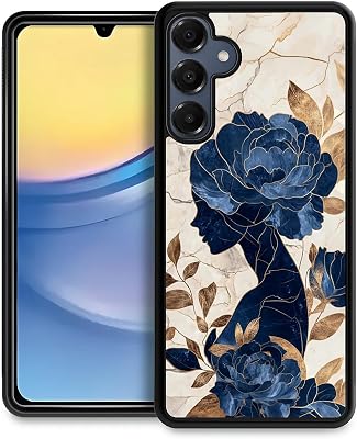 CARLOCA Compatible with Samsung Galaxy A16 Case for Girls Boys Hard Shell Shockproof Protection TPU Non Slip for Samsung Galaxy A16 Fashion Pattern Beautiful Woman Gold Blue Peonies Flower