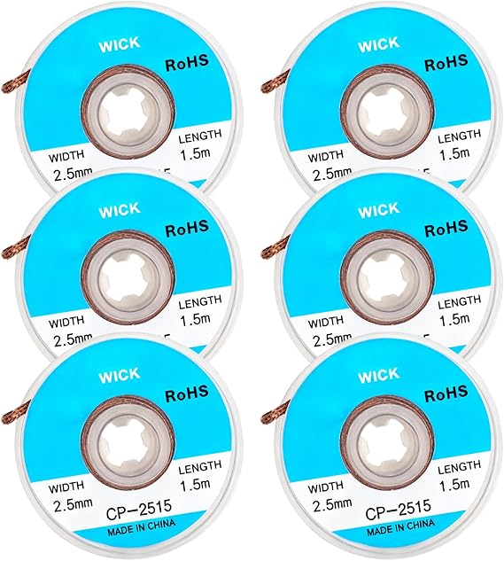 6pcs Solder Wick2.5mm*1.5m, Desoldering Wick with Flux No-Clean Desoldering Wick Braid Desolder Soldering