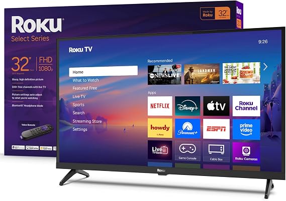 Roku Smart TV 32-Inch Select Series, 1080p Full HD TV Roku TV with Voice Remote Flat Screen LED Television with Wi-Fi for Streaming Live Local News,
