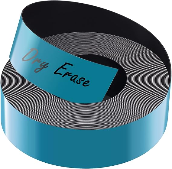 LLPT Dry Erase Magnetic Label Strips 1 x 26 Ft, Blue | RoHS, Blank Writable, Reusable, Cutable, Repositionable for Refrigerator Shelf Whiteboard Toolbox and Other Metallic Surfaces