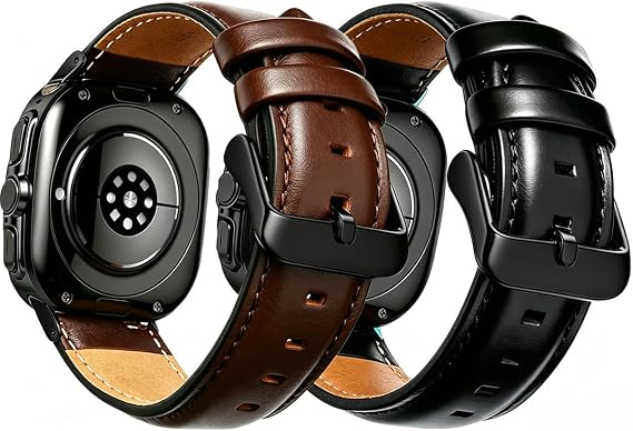 OTOPO Leather Band Compatible Galaxy Watch 8 40mm 44mm/8 Classic 46mm Men Women, No Gaps Genuine Leather Replacement strap with Stainless Steel Buckle for Galaxy Watch 8 Classic Smartwatch 2PACK