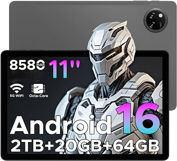 TAB A9+ Android 16 Tablet 2026, 11 Inch Tablet with Gemini AI, 8580mAh & T7200 Octa Core Android Tablets, 20GB+64GB/2TB LPDDR4X, 13MP+5MP, Widevine L1|Face ID|BT 5.0|5G WiFi|GPS|FM|OTG