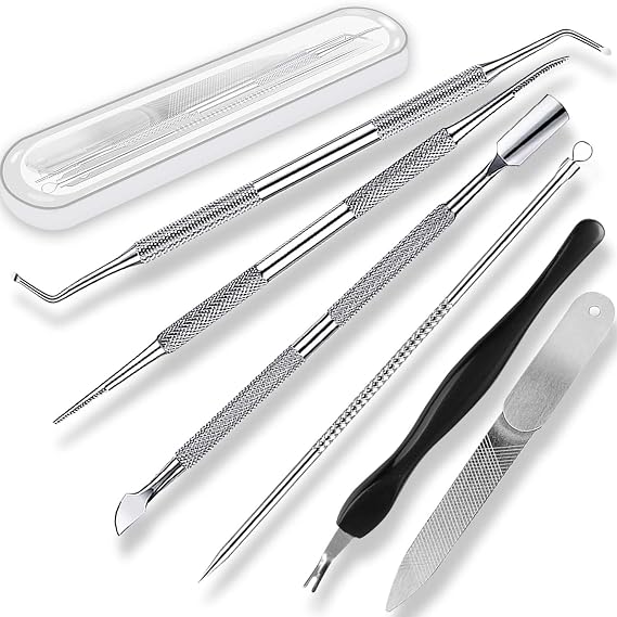 Ingrown Toenail File and Lifters Set(6pcs) | Professional Pedicure Tool Toenail Grooming Kit, Ingrown Toenail Treatment Pedicure Kit, Under Nail Cleaner Tools (6PCS)