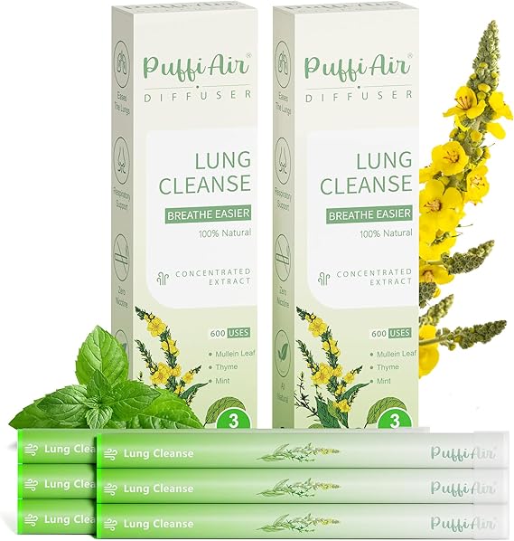 Herbal Diffuser with Mullein, Thyme and Mint，for Easy Breathing | Lung Cleanse and Habit Transition, Free of Harmful Chemicals and Sugar, All Natural - 600 Uses Per Stick (6 Stick)