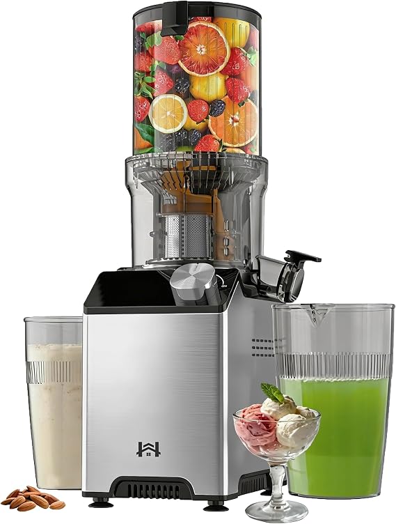 Cold Press Juicer, Wide Feed Chute Masticating Juicer, Silver Knob
