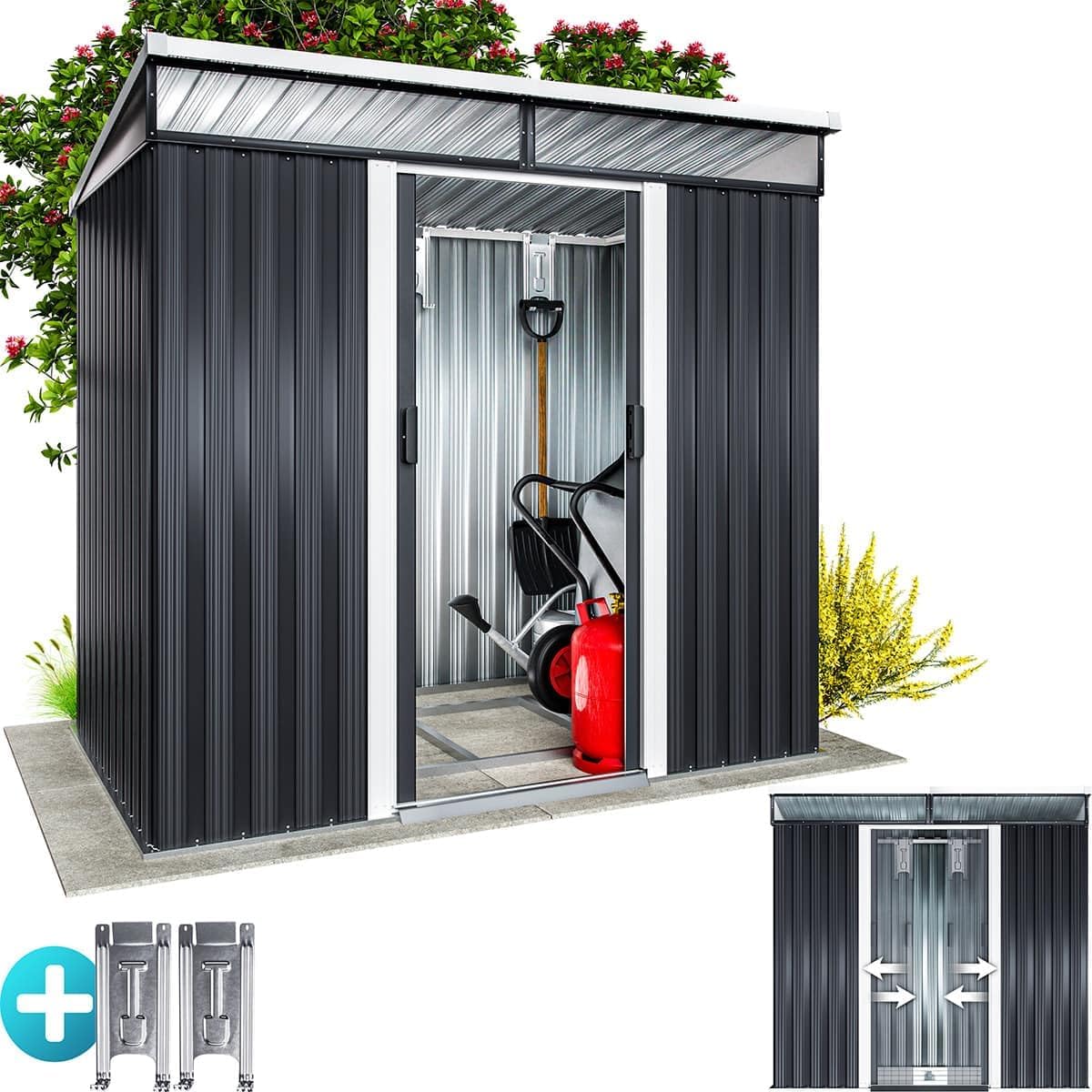 Gardebruk L Metal Tool Shed 2m² with Base 196 x 122 x 180 cm 2 Windows Anthracite Tool Shed Garden Shed 3.4m³