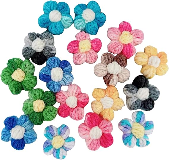 Ewanda store 100Pcs Crochet Flowers Puff Flower Gradient Color Knitted Handmade Crochet Flowers for Crafts Embellishments DIY Hair Headbands Hats Clothing Accessories