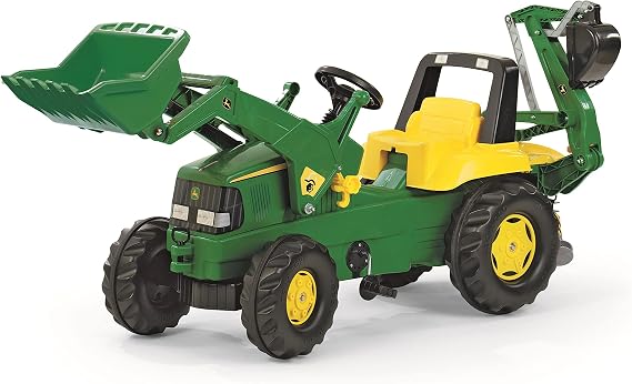 rolly toys | rollyJunior John Deere | Pedal Tractor with Loader and Rear Digger (Backhoe Loader) | 811076, Green