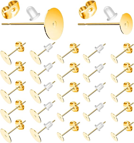 Gold Earring Posts and Backs, 500Pcs Hypoallergenic Earring Studs for Jewelry Making with Butterfly Earring Backs and Rubber Bullet Earring Backs (4mm, 6mm) | 500 Pcs Jewelry Making Findings Kit with Butterfly and Rubber Bullet Earring Backs, Size (4mm, 6mm), Ideal for Daily Wear