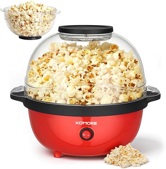 Popcorn Machine, Popcorn Maker, Nonstick Coating, Removable Lid Red | Sugar, Oil & Butter Supportable, Electric Pop Corn Maker Machine for Movie Nights, Parties, Christmas Eve