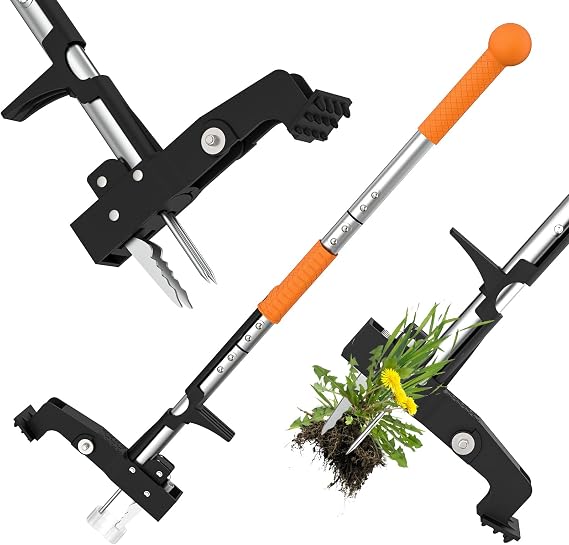 Weed Remover Tool, Stand Up Weed Puller Root Remover with 4 Claws, Garden Weeder Tool with Ergonomic 99cm Long Handle, Heavy Duty Weeding Tools without Bending or Kneeling