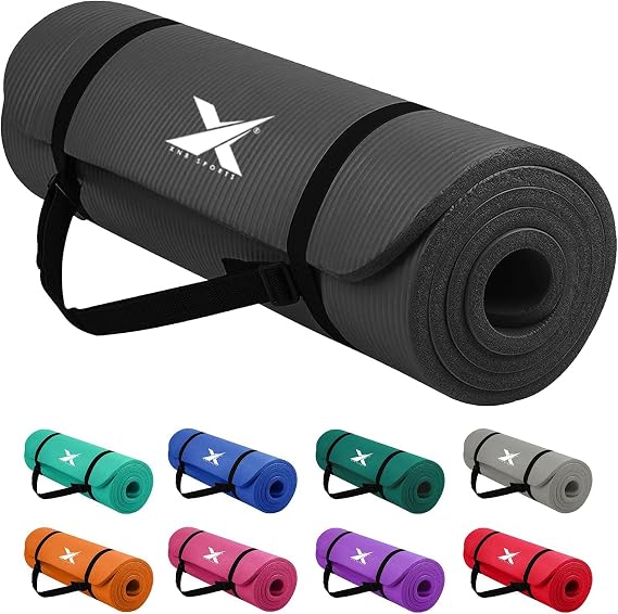 Xn8 Sports Yoga mat 10mm & 15mm Thick NBR Exercise Mat - Non-Tearable Pilates Mat with Extra Carry Strap - Yoga Mats for Women Men for Aerobics Lunges Planks Indoor & Outdoor 61Lx20Wx1.5 & 1Th
