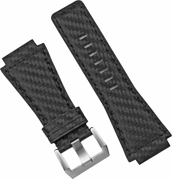 B & R Bands Black Carbon Fiber Style Bell & Ross BR01 BR03 Watch Band Strap - Medium Length