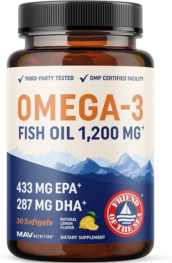 Triple Strength Omega 3 Fish Oil 1200 mg | EPA & DHA | Wild Caught, Sustainably Sourced Omega-3 Fatty Acids | Premium Burpless Fish Oil Supplements | Clean Label Certified, Third-Party Tested | 30 Ct