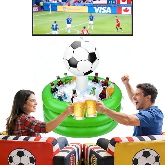 Soccer Inflatable Cooler,2026 World Cup PVC Durable Ice Serving Bar 0.6mm,Large Capacity Portable Drink Cooler for Sport Party,BBQ, Beach & Family Gathering,26 Gallons
