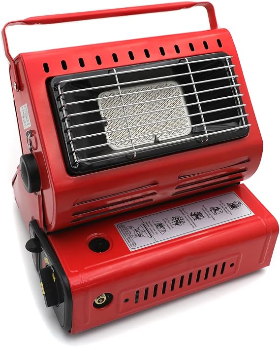 HongK- [Dual-Purpose] Red Butane Gas Heater LP Gas Ceramic 2 in 1 Burner Warmer For Camping Heating Cooking Stove [P/N: ET-COOK009-RED]