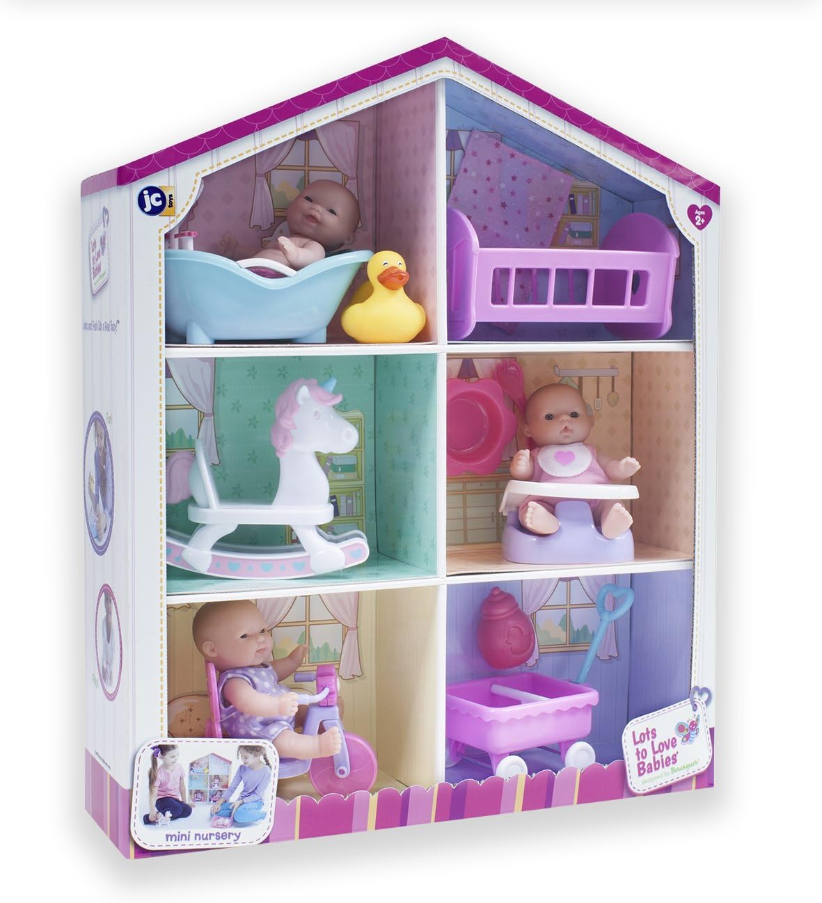 ジェーシートイズ（JC Toys） Toys Lots to Love Babies - ビニール人形 5インチ 3個と アクセサリー6個と 再利用可能なボックスプレイハウスのギフトセット