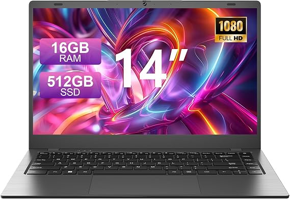 Laptop Computer 16GB RAM, 512GB SSD, 14 Inch FHD IPS Screen | Portable Laptops for Study & Work, Pentium Gold 6500Y up to 3.4GHz, Dual USB-C, USB 3.2, HDMI and TF Card Slot