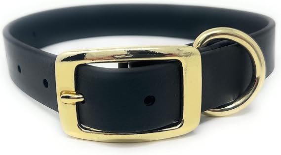 Regal Dog Products 小型ブラック 防水 犬用首輪 ゴールドメッキ ダブルバックル&Dリング | カスタムフィット ビニールコーティングウェビング 防水 調節可能な首輪 小型/中型/大型犬用