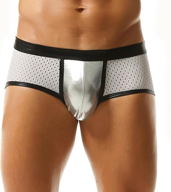 Men's Metallic Boxer Shorts Mesh Boxer Briefs Low Rise Rave Shorts for Clubwear