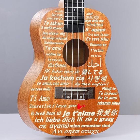 Concert Ukulele 23 Inch Professional Ukelele-Ukeleles for Beginners Adults with I love You in 45 languages Valentine's Day Gifts for Her Him-Waterproof Ukuleles Gig Bag-Aquila ukalalee String