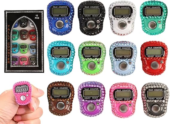 Electronic Finger Counter, 12 Pieces Electronic Handheld Tally Counter, Digital Electronic Tasbeeh Counters, Manual Digital Clicker, for Row People, Score, Inventory, Store (12 Colors)