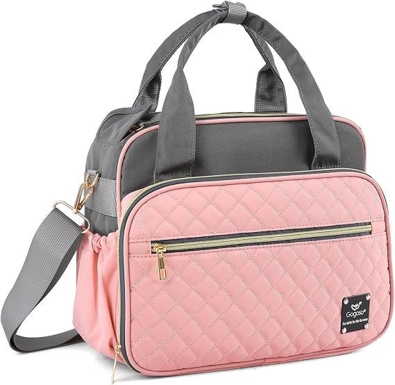 GOGOSO Crossbody Small Diaper Bag, Cute Mini Baby Diaper Tote Bags with Insulated Pockets for Traveling Outdoor Parent, Pink & Gray