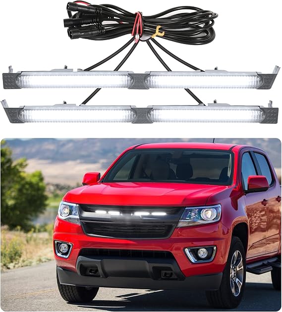 Front Bumper Grill Lights for 2015-2020 Chevy Colorado Accessories LED Running Light Bar DRL Only Fits Z71 WT LT Factory Grille (White)