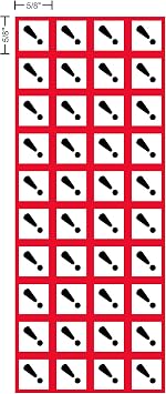 GHS Irritant, Exclamation, Pictogram, 5/8 inch, .625 inch Sides, Decal, Label, kit OSHA Compliant, Vinyl Sticker, Sheet, 40 of The Decals per Sheet