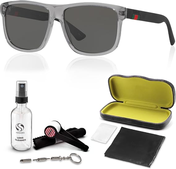 Gucci GG0010S Web Stripe Lettering Logo Sqaure Shape Sunglasses with Luxury Eyewear Kit