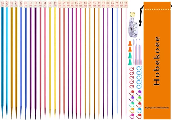 Hobekoee 60pcs Aluminum Knitting Needles Set,2mm-10mm