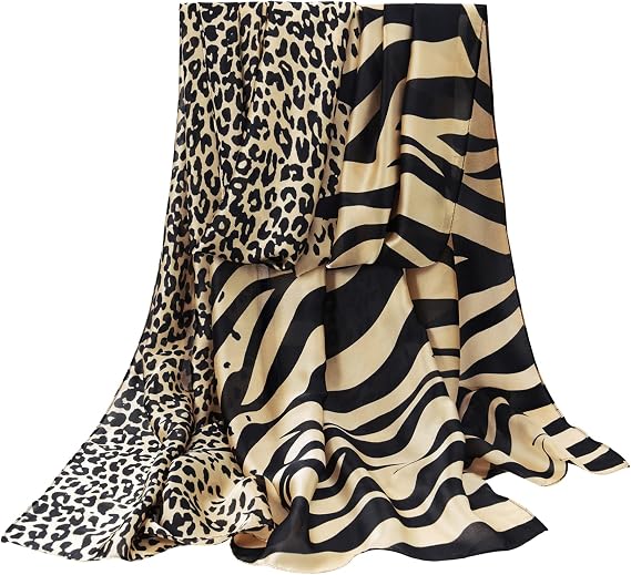 GERINLY Scarves - Animal Print Silk Feel Shawl Wraps Fashion Zebra Pattern Scarf for Women